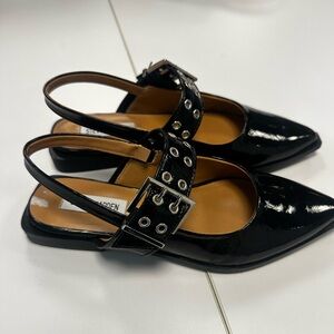Steve Madden Black Patent Leather Flats with Buckle Detail